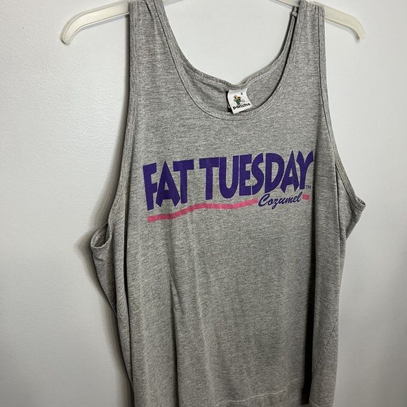 Fat Tuesday Cozumel Vintage Tank Top Gray Graphic Print Large Party RARE VGCond - Picture 2 of 10